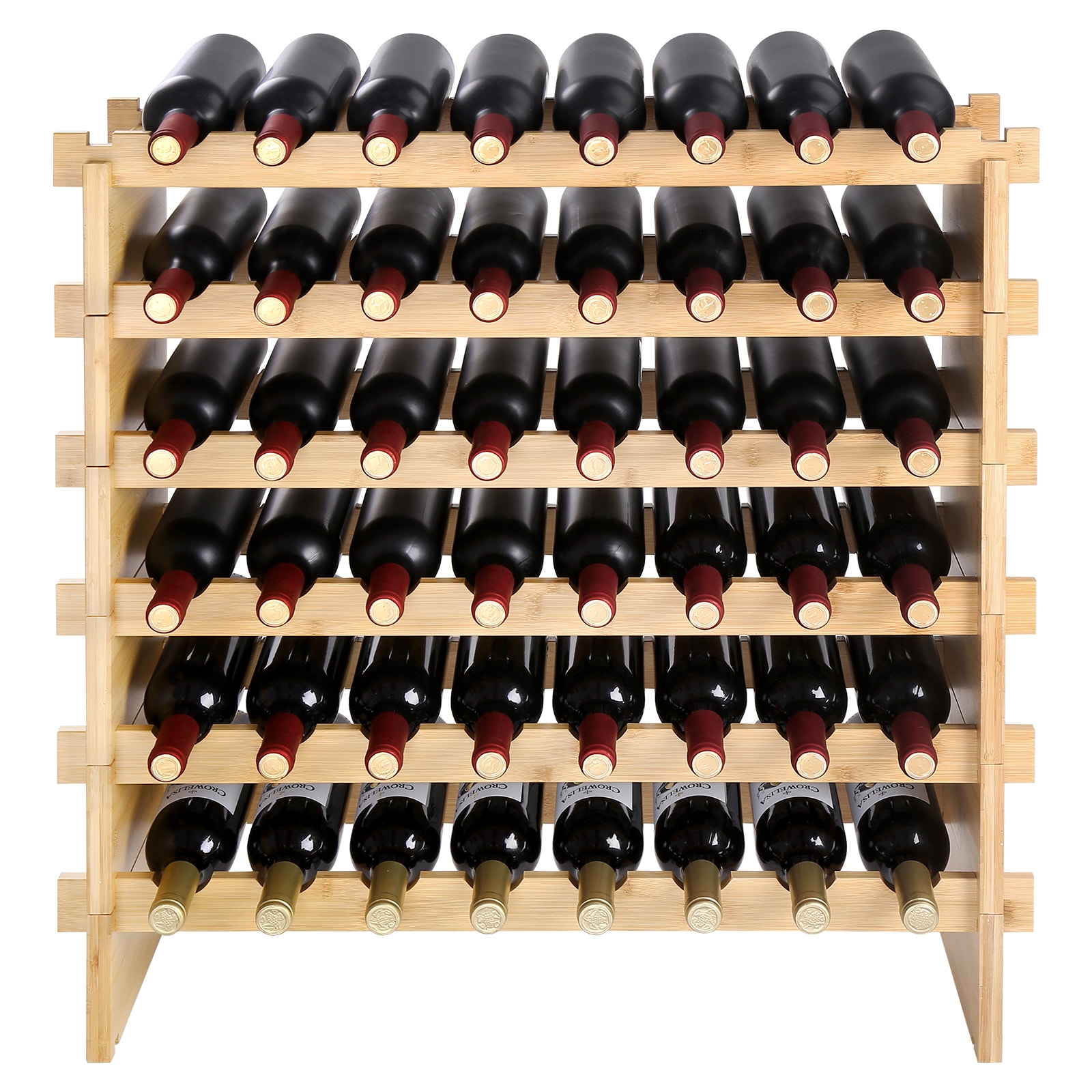 48 Bottle Stackable Modular Wine Rack Bamboo Wood Display Shelf 6-Tier_voghion.com